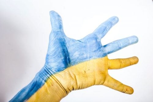 hand painted in the Ukrainian flag colors